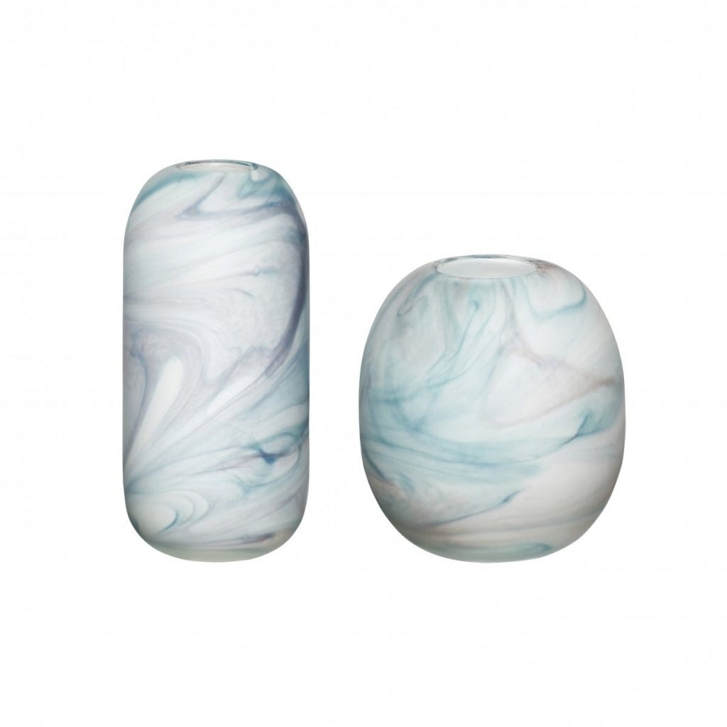 Hübsch | Vase sæt - marmor art hvid/blå - Bolighuset Werenberg