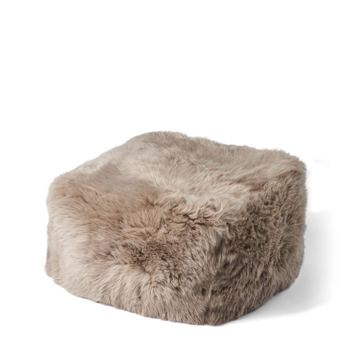 Natures Collection | Square Pouf with calf leather backing – Long-Wool