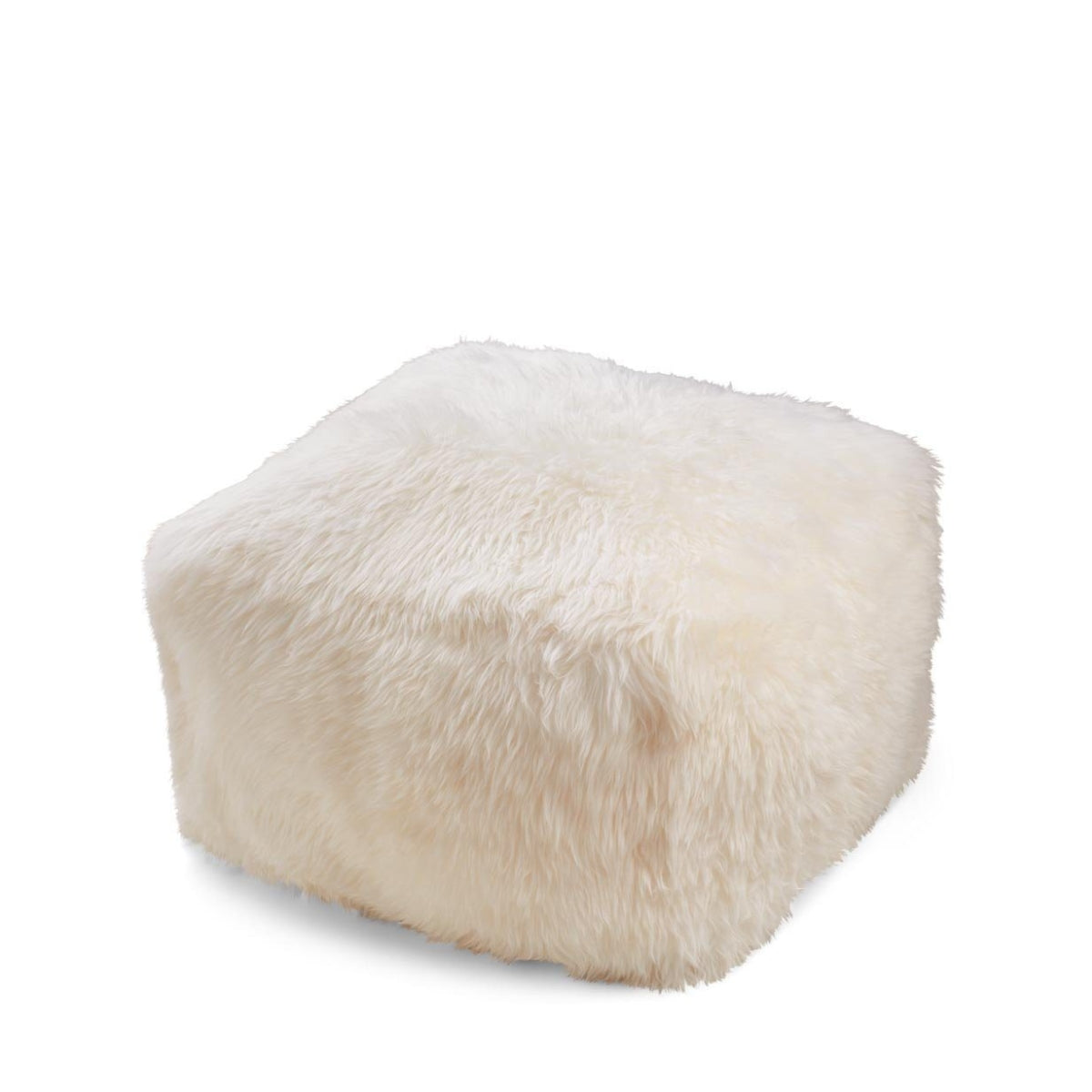 Natures Collection | Square Pouf with calf leather backing – Long-Wool